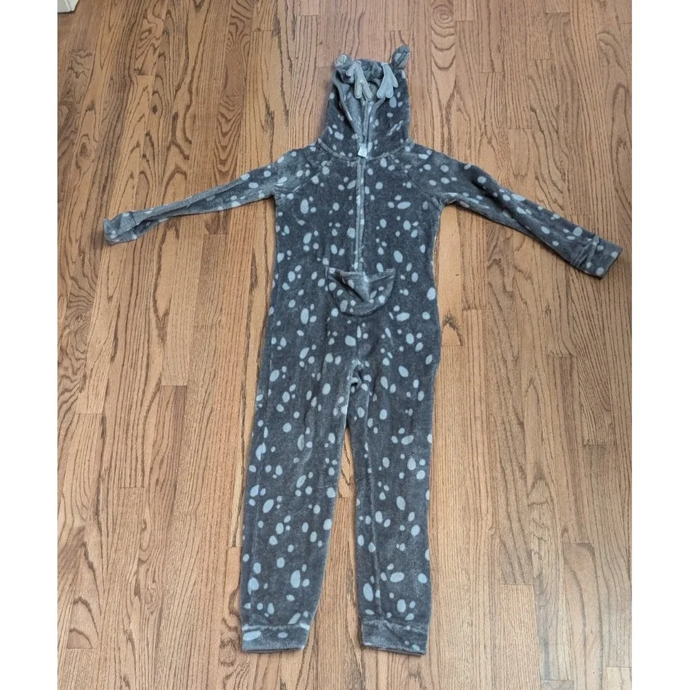 One Piece Pajamas Girls Reindeer Fleece Justice, Kids 10, Christmas Gray Costume